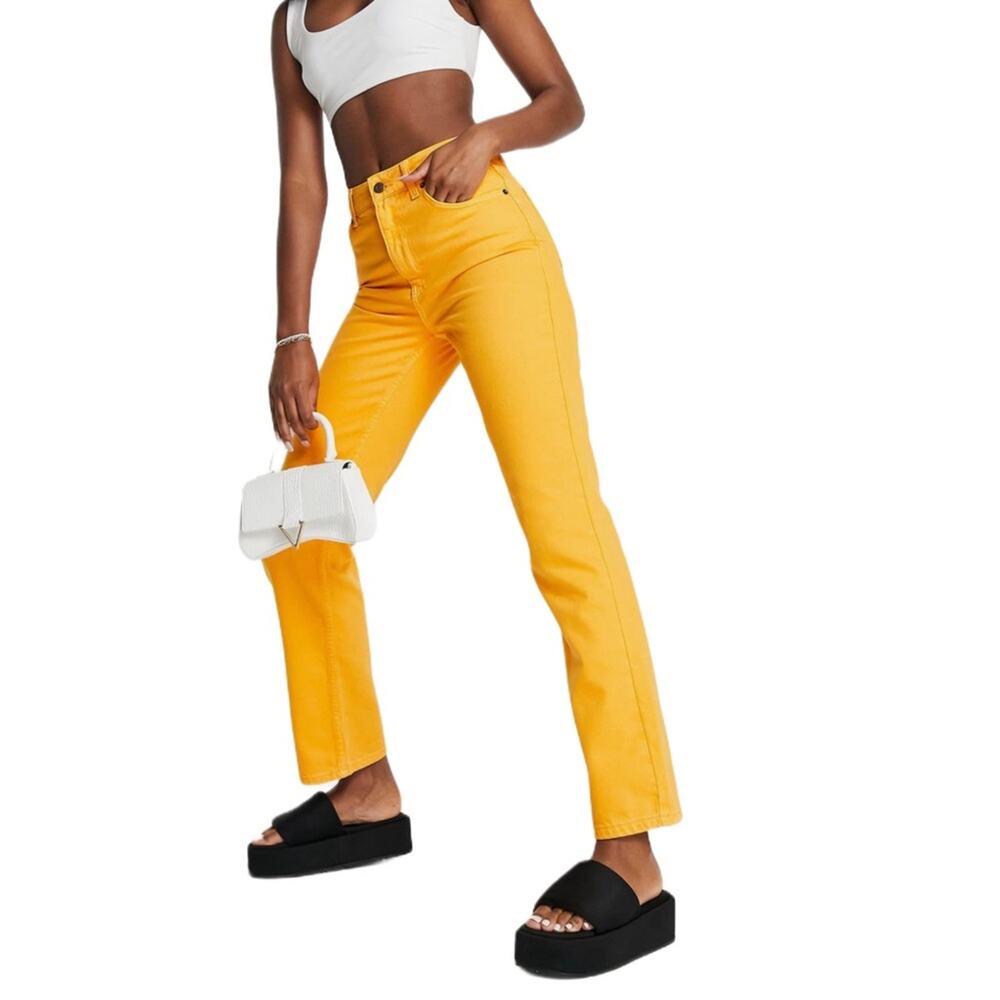 Topshop High Waist Dad Jeans Orange Women’s Sz 10 - Picture 3 of 7